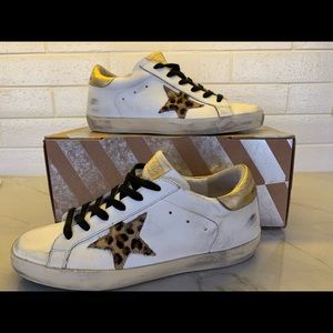 Golden Goose White Sneaker w/ Leopard Star 37
